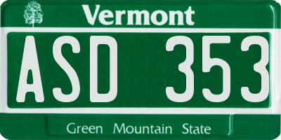 VT license plate ASD353