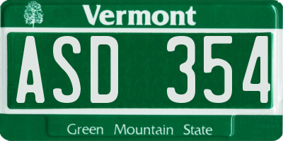 VT license plate ASD354