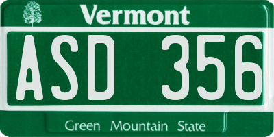 VT license plate ASD356