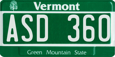 VT license plate ASD360