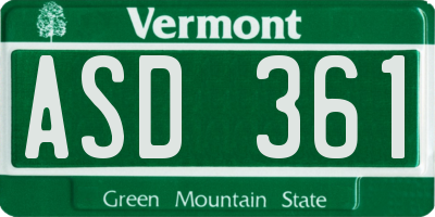 VT license plate ASD361