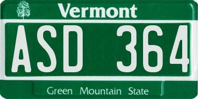 VT license plate ASD364