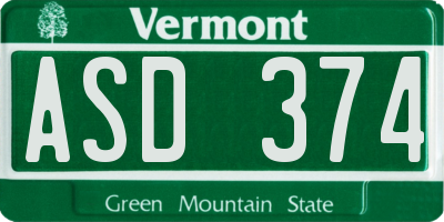 VT license plate ASD374