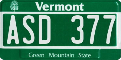 VT license plate ASD377