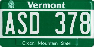 VT license plate ASD378