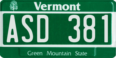 VT license plate ASD381