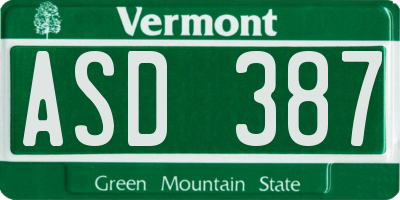 VT license plate ASD387