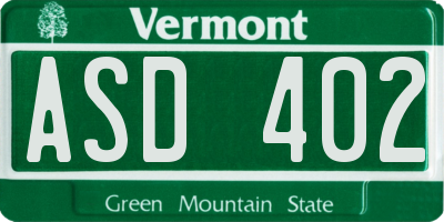 VT license plate ASD402