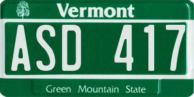 VT license plate ASD417