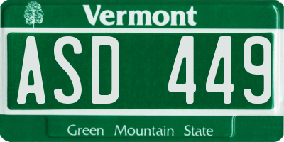 VT license plate ASD449