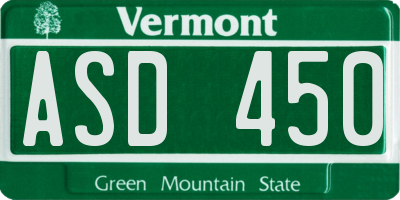 VT license plate ASD450