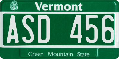 VT license plate ASD456