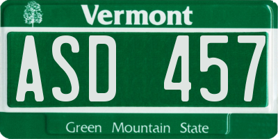 VT license plate ASD457