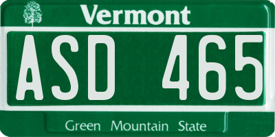 VT license plate ASD465