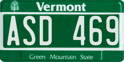 VT license plate ASD469