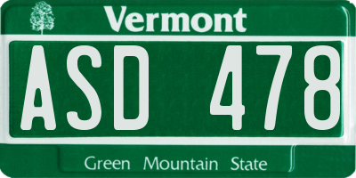 VT license plate ASD478