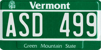 VT license plate ASD499