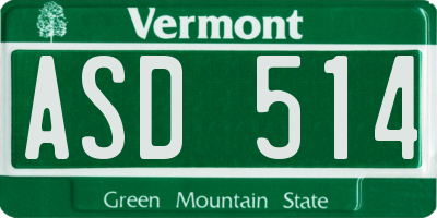 VT license plate ASD514