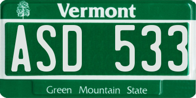 VT license plate ASD533