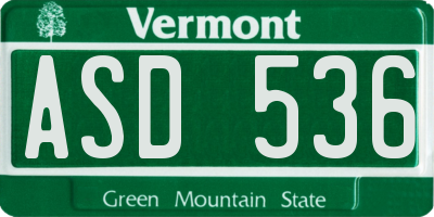 VT license plate ASD536