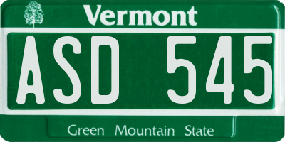 VT license plate ASD545