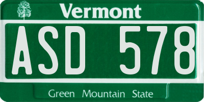 VT license plate ASD578