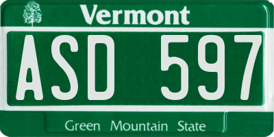 VT license plate ASD597