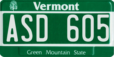 VT license plate ASD605