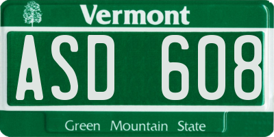 VT license plate ASD608