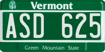 VT license plate ASD625
