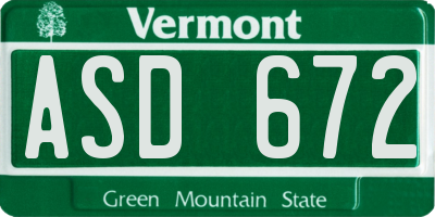 VT license plate ASD672