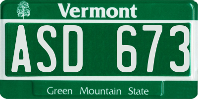 VT license plate ASD673