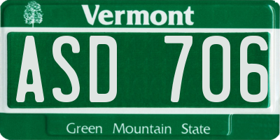 VT license plate ASD706