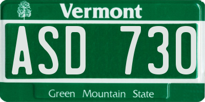 VT license plate ASD730
