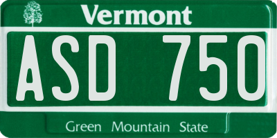 VT license plate ASD750