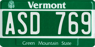 VT license plate ASD769