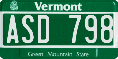 VT license plate ASD798