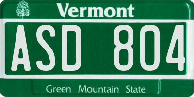 VT license plate ASD804