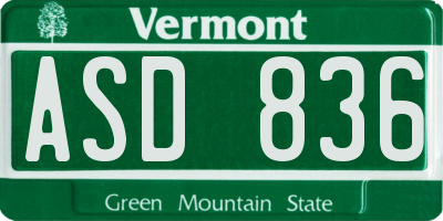 VT license plate ASD836