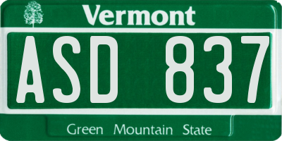 VT license plate ASD837