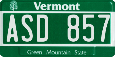 VT license plate ASD857