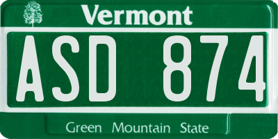 VT license plate ASD874
