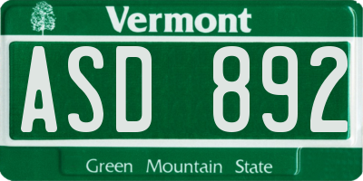 VT license plate ASD892