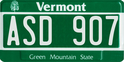 VT license plate ASD907