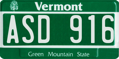 VT license plate ASD916