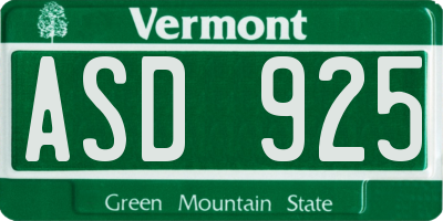 VT license plate ASD925
