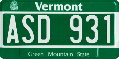 VT license plate ASD931