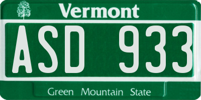 VT license plate ASD933