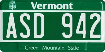 VT license plate ASD942