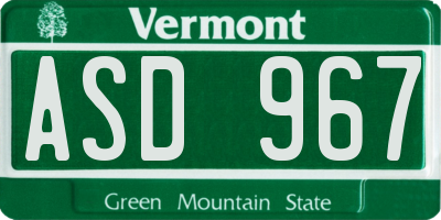 VT license plate ASD967